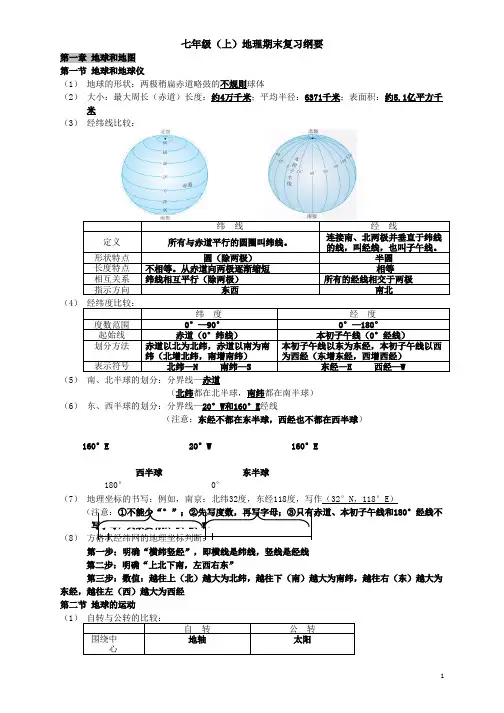 人教版七年级上册地理复习提纲