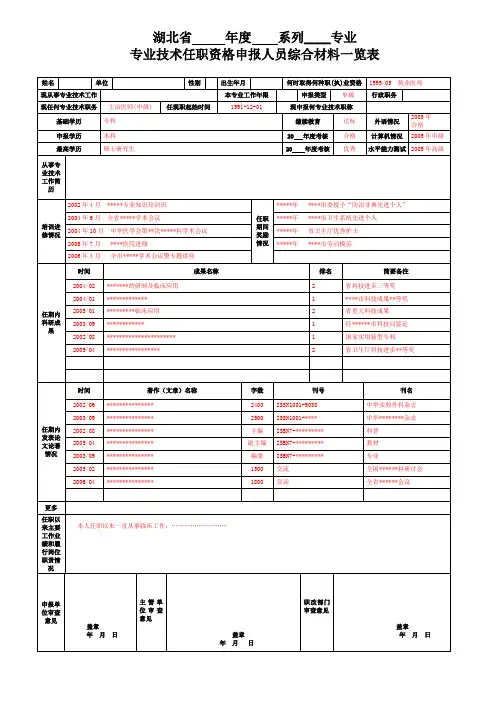 5.非教师系列职称申报综合情况一览表(样表)