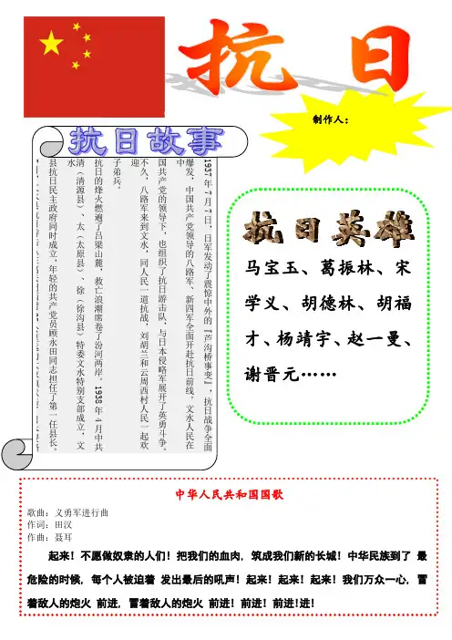 小报：红色教育：抗日小报【A4竖版】模板