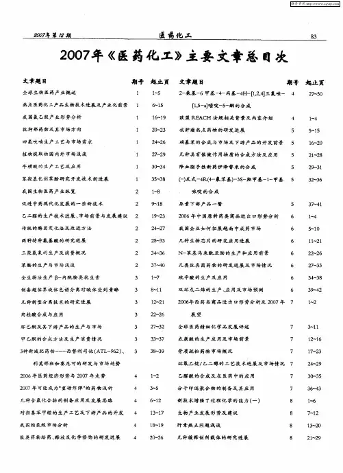 2007年《医药化工》主要文章总目次