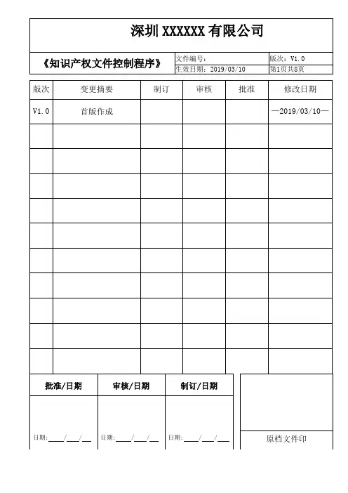 2019年某公司知识产权文件控制程序