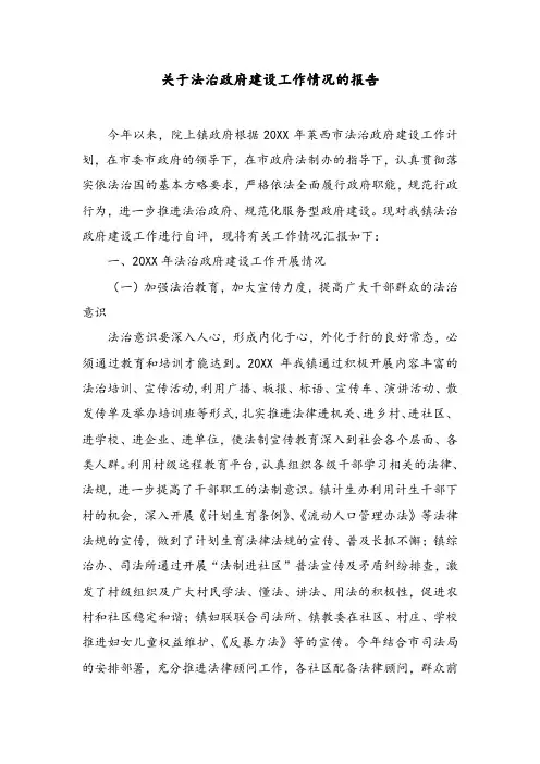 法治政府建设工作情况的报告