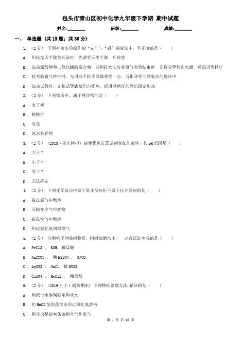 包头市青山区初中化学九年级下学期 期中试题