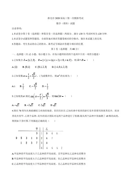 安徽省淮北市2020届高三第一次模拟考试数学理试题 2