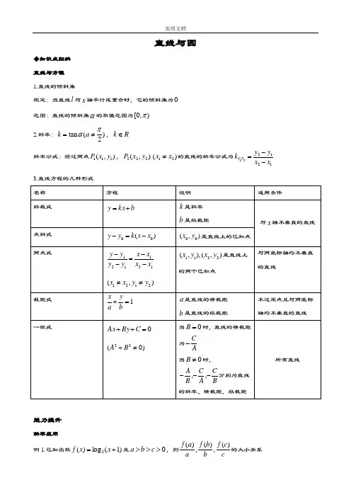 (完整版)直线与圆知识归纳