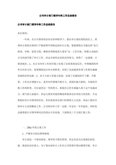 公司审计部门领导年终工作总结报告