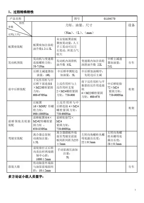 过程特殊特性初始清单