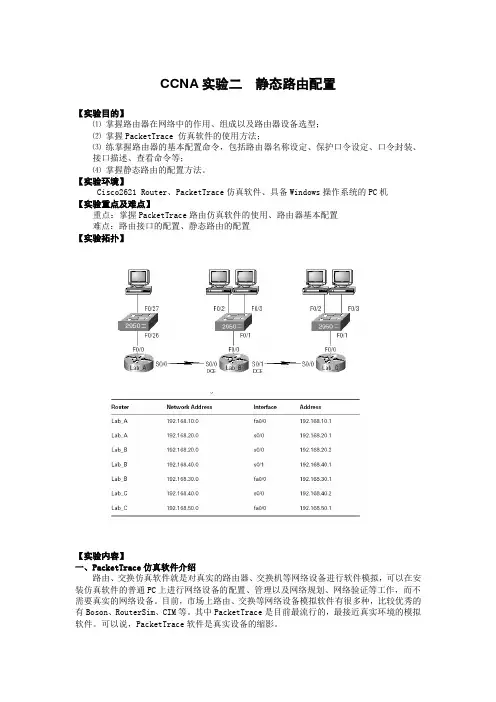 CCNA实验二  静态路由配置