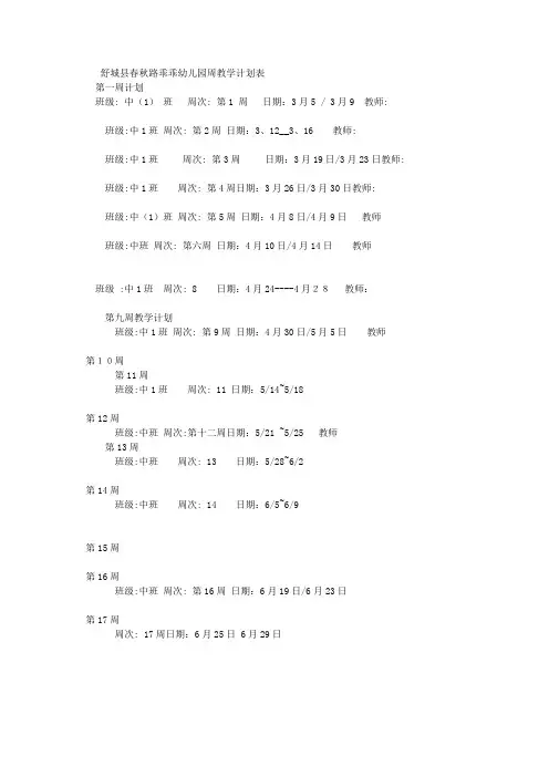 幼儿园周工作计划表[1]