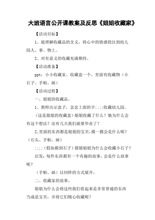 大班语言公开课教案及反思《姐姐收藏家》