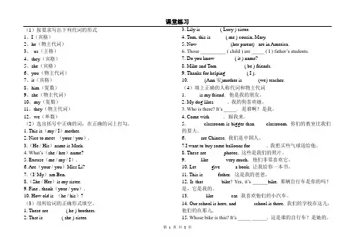 小学英语人称代词物主代词练习1