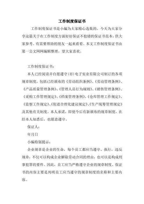 工作制度保证书 最新 协议 承诺 模板 样本 合同.doc