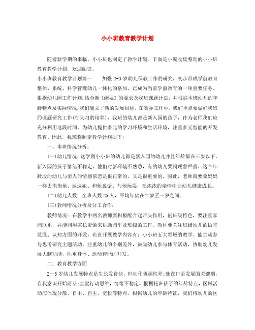 小小班教育教学计划