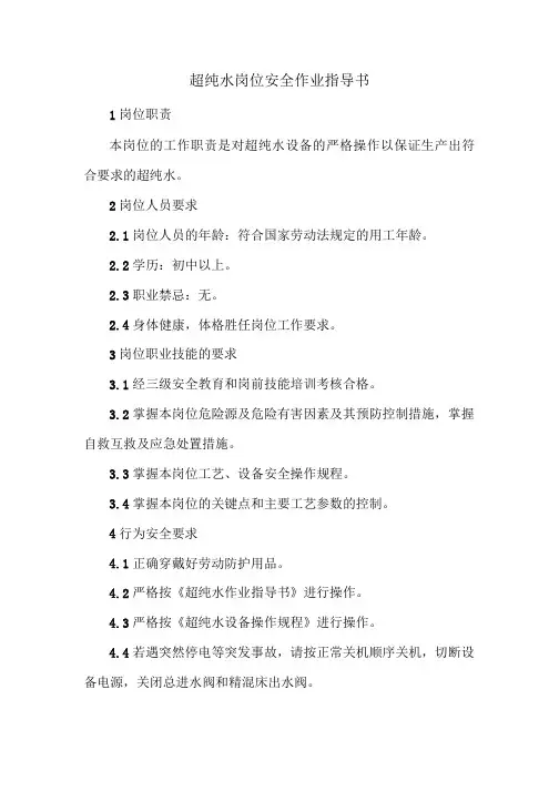 超纯水岗位安全作业指导书.doc