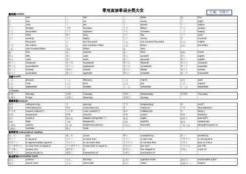 常见英语单词分类大全
