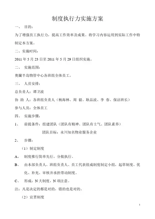 精品：制度执行力实施方案