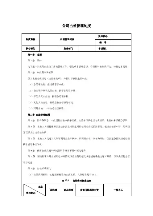 公司出差管理制度