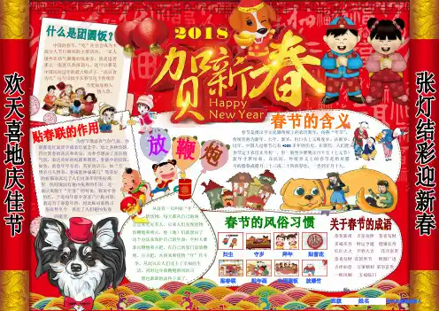 贺新春狗年新年春节电子小报成品欢度春节手抄报模板新年快乐电子简报传统节日板报A3