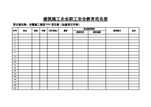 建筑施工企业职工安全教育花名册样板