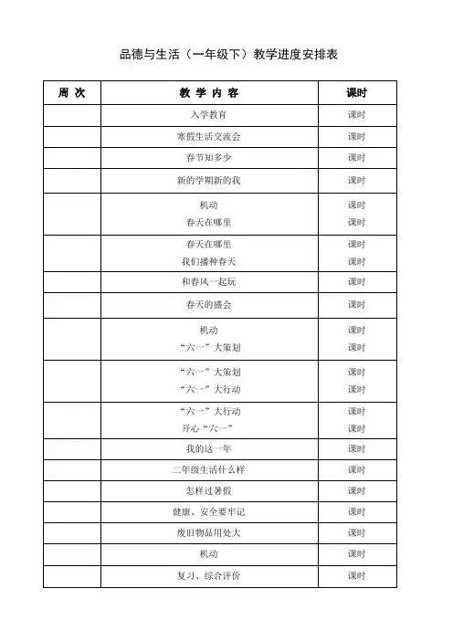 品德与生活(1-6年级下)教学进度安排表