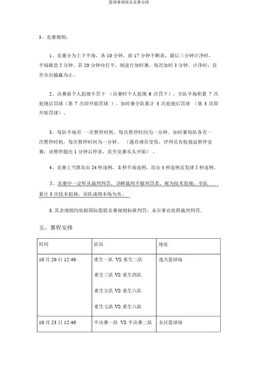 篮球赛规则及比赛安排