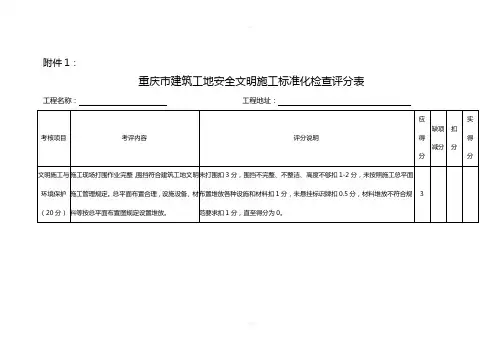 重庆市建筑工地安全文明施工标准化检查评分表及综合评价意见书