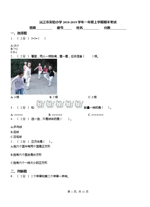 沅江市实验小学2018-2019学年一年级上学期期末考试