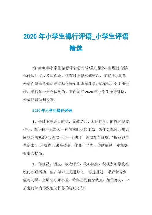 2020年小学生操行评语_小学生评语精选