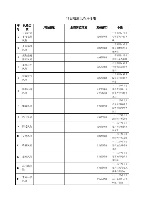 项目获取风险评估表