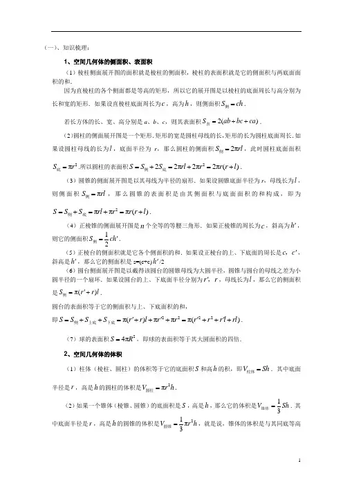 立体几何——表面积及体积知识梳理