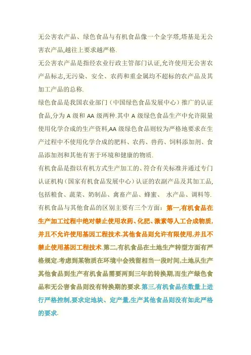 有机、绿色、无公害食品区别介绍