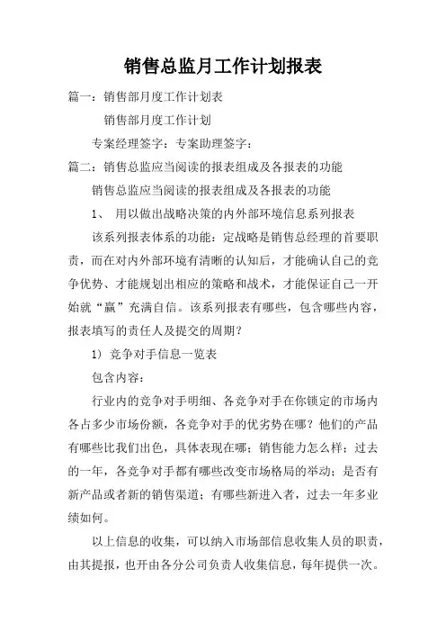 销售总监月工作计划报表doc