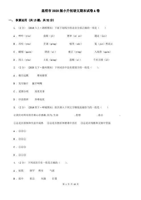 昆明市2020版小升初语文期末试卷A卷