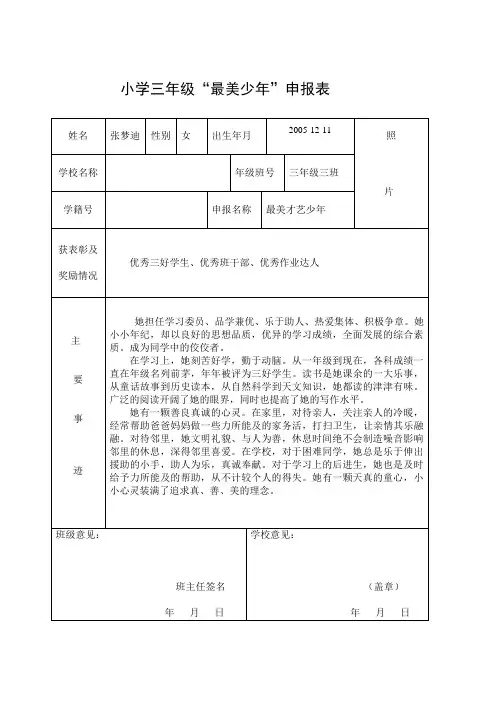最美少年,申报表