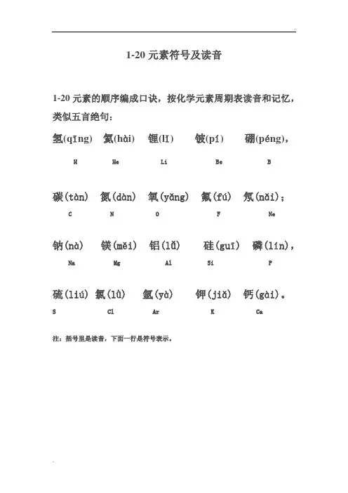 前20个元素符号