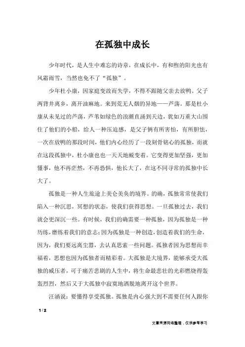 在孤独中成长_高中作文