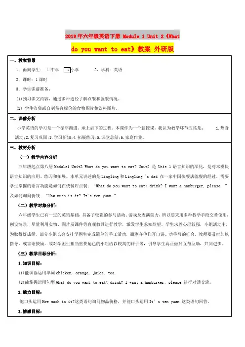 2019年六年级英语下册 Module 1 Unit 2《What do you want to e