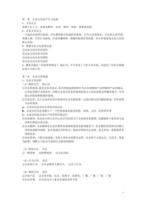 企业文化管理 期末复习