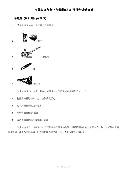 江苏省九年级上学期物理10月月考试卷B卷