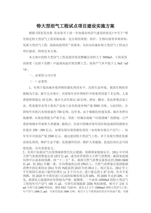 特大型沼气工程试点项目建设实施方案