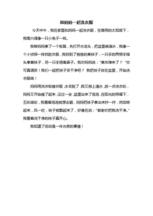 二年级作文：和妈妈一起洗衣服作文300字