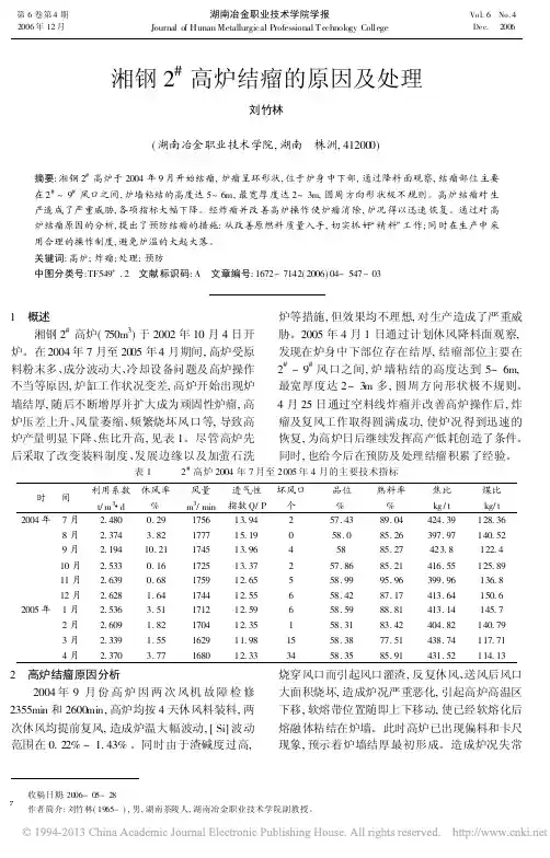 湘钢2_高炉结瘤的原因及处理