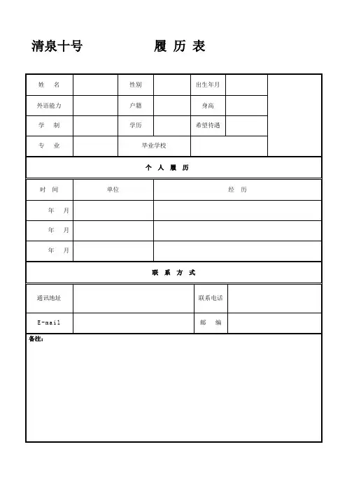 个人简历模板_空白表格