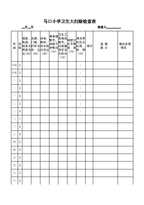 马口小学卫生大扫除检查表
