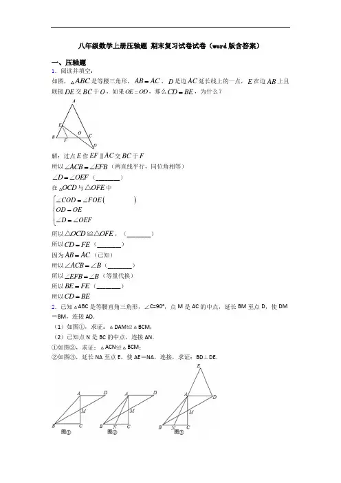 八年级数学上册压轴题 期末复习试卷试卷(word版含答案)