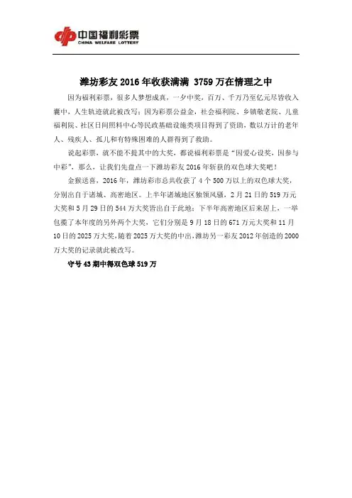 潍坊彩友2016年收获满满 3759万在情理之中