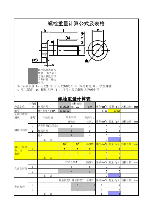 六角头及六角法兰螺栓纯重量计算