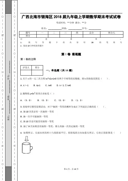 广西北海市银海区2018届九年级上学期数学期末考试试卷