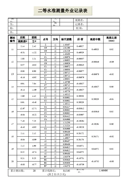 二等水准测量外业记录表(后前前后_前后后前)_DL-501_CSV-1_(学校专用版)_V1.0