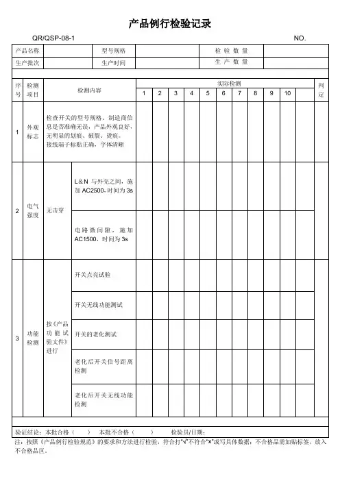 CQC认证-产品例行检验记录